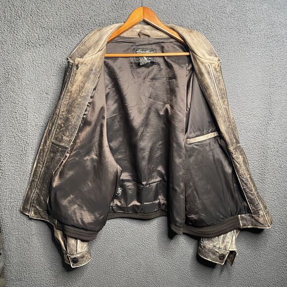 Eddie Bauer Mens 2XL Leather Bomber Jacket Full Zip Brown Distressed Gradient - Picture 3 of 16